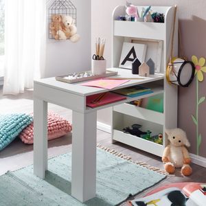 FineBuy Detský písací stôl biely 90x50x110 cm Stôl na maľovanie do detskej izby s policou, detský písací stôl moderný, školský stôl s úložným priestorom, školský stôl úzky