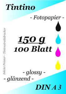 Tintino 100 Blatt Fotopapier DIN A3 150g/m² -einseitig glänzend-