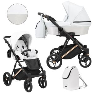 Kinderwagen LAZZIO PREMIUM Sportwagen Babywagen Babyschale Komplettset Kinder Wagen Set 2 in 1 (weiß + eco, Rahmenfarbe: Kupfer)