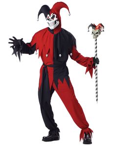 Böser Narr Kostüm Rot/Schwarz, Größe:M