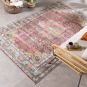 In- & Outdoor Teppich Vintage - Kairo Medaillon Bordeaux - 120x170cm - Retro - Wohnzimmer, Esszimmer, Balkon, Garten / Terrasse -  FRAAI | Home & Living