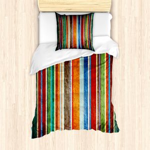 ABAKUHAUS Streifen Bettbezug Set für Einzelbetten, Vertikale Grunge Linien, Milbensicher Allergiker geeignet mit Kissenbezug, Mehrfarbig