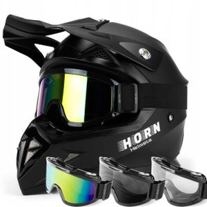 HORN H915 Crosshelm schwarz matt M (57 - 58cm)+CROSSBRILLE+STURMHAUBE ATV Racing Enduro Intercom-fähig