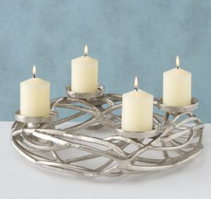 Kerzenhalter Kerzenständer Aluminium Silber Adventskranz Ø 40 cm H 11 cm
