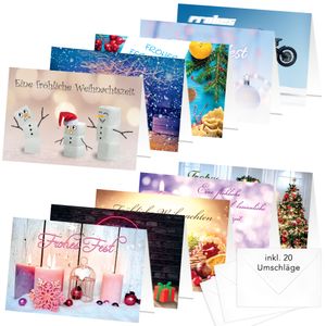 PRICARO Weihnachtskarten mit Briefumschlägen "Motive 1", A7, 20 Stück