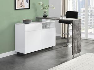 Barmöbel drehbar mit 2 Türen, 1 Schublade & 1 Ablage - MDF - Weiß lackiert & Beton - ELDIR