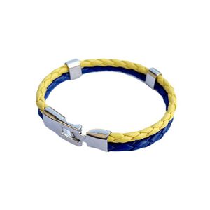 Ukrainisches Farblich Passendes Armband Fantasieleder Geflochten Gelb Und Blau 22CM