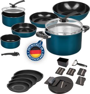 Kelton Pfannenset Töpfe Set 3 in 1 mit Deckel und Gemüseschneider 27 tlg., Kochgeschirr mit Pfannen und Kochtöpfen mit Antihaft Beschschichtung Kelton Pfannenset Töpfe Set 3 in 1 mit Deckel und Gemüseschneider 27 tlg., Kochgeschirr mit Pfannen und Kochtöpfen mit Antihaft Beschschichtung