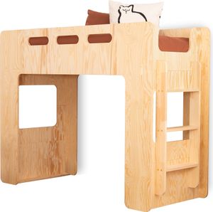  smartwood® Mimi A - Hochbett 100x200 mit Lattenrost und Rausfallschutz - Kinderbett für Jungen und Mädchen - Montessori – Naturholz