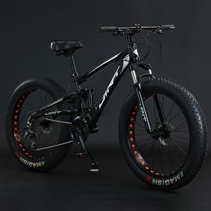 360Home Fat Bike Mountainbike Fahrrad vollgefedertes Fahrrad mit großem Reifen Fully 26 Zoll Schwarz 27Gang