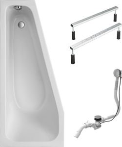 Schulte Raumsparbadewanne Modell KV, Weiß Sanitäracryl, 170x75 cm, Höhe 45,1-45,8 cm, inkl. Fußgestell und Ab- und Überlauf, Version links