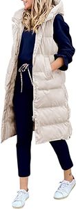 ASKSA Dámská péřová vesta s kapucí Zimní kabát bez rukávů Délka prošívané bundy, béžová, M