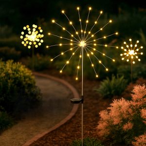 LUMILED lampa solarna do ogrodu zewnętrznego fajerwerki 90 cm lampa solarna z kolcem naziemnym mniszek lekarski lampa solarna ciepła biel 3000K solarna lampa ogrodowa światło naziemne