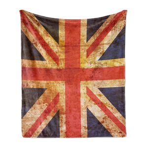 ABAKUHAUS England Weich Flanell Fleece Decke, Union Jack Motiv Grunge, Gemütlicher Plüsch für den Innen- und Außenbereich, 125 x 175 cm, Night Blue Vermilion