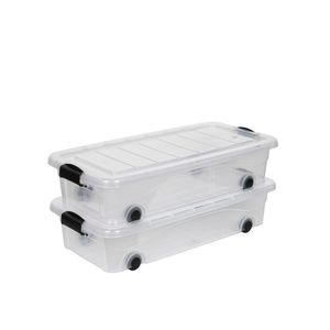 2 Stück Rollboxen Unterbettbox mit Deckel 30 Liter in Transparent (einsehbar). Maße: 78 x 39,4 x 17,7 cm