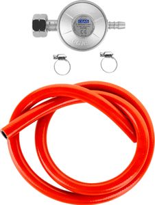 Propan-Butan Anschlussset Gasregler 1m Schlauch Komplettset für Gaskocher, Kochfelder, Öfen, Grills und andere Gasgeräte 37 mbar