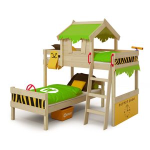 WICKEY Kinderbett Etagenbett CrAzY Jungle mit Plane Hochbett, 90 x 200 cm Hausbett - apfelgrün/gelb