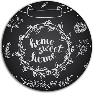 Wallario rundes Outdoor-Poster für Garten oder Balkon, Motiv Home sweet Home  Weiß auf Schwarz, 60 cm Durchmesser