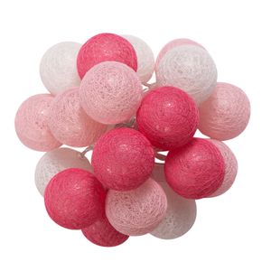 Lichterkette AMICI mit 20 Baumwollkugeln in weiß/rosa/pink, Lichtergirlande mit LED-Licht warmes weiß, Baumwolle Balls Girlande batteriebetrieben