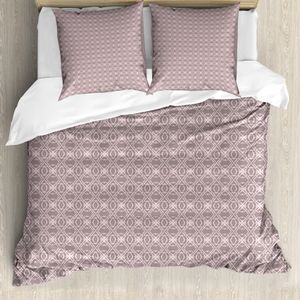 ABAKUHAUS Damast Bettbezug Set für Einzelbetten, Grunge-Look Blumen Blütenblätter, Milbensicher Allergiker geeignet mit Kissenbezug, 200 cm x 200 cm - 80 x 80 cm, Pale Mauve Taupe Rose