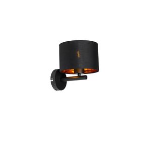 QAZQA - Moderne Wandleuchte schwarz mit Gold I Messing - VT 1 I Wohnzimmer I Schlafzimmer - Textil Rund - LED geeignet E27