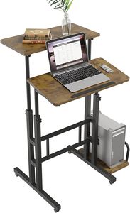 Iropro Stehpult Höhenverstellbar Sitz-Steh-Schreibtisch, Computertisch mit Rollen, Mobile Workstation mit neigbar Tischplatte, PC Tisch für Zuhause