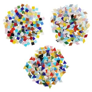 Belle Vous 600 Stk/480g Bunte Glas Mosaiksteine in 3 Formen – Glassteine Mosaik Steine Raute (2x1,2cm), Dreieck (1,5x1,5x1,5cm), Quadrat (1x1cm) - Glasnuggets zum Basteln, Deko