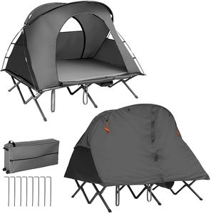 COSTWAY 4v1 Camping Tent Set skladací pre 1-2 osoby s nafukovacím matracom prenosný vak kryt & zvýšené kempingové lôžko & stan kupola stan 160kg kapacita