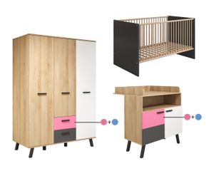 trendteam Babyzimmerset Gitterbett Kinderbett Wickeltisch Kleiderschrank Kommode