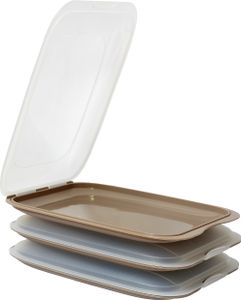 3x Stapelbare Frischhaltedose Aufschnittbox Wurst Behälter Aufschnittdose Braun