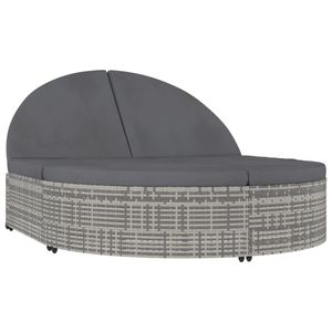 vidaXL Doppel-Sonnenliege mit Kissen Poly Rattan Grau