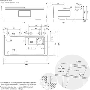 Drez z nehrdzavejúcej ocele ML-Design, antracitový, s výsuvnou batériou