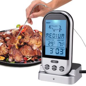 Digitales Fleischthermometer Drahtloses Remote-Lebensmittelthermometer fuer Fleischfisch-Timer Wasserdichter Rauchergrill Grillthermometer zum Kochen Grillen