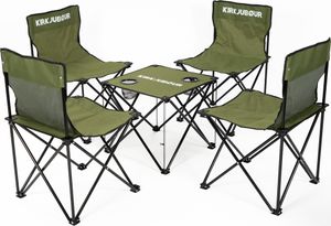KIRKJUBØUR® 5er-Set Campingstühle mit Tisch – klappbare Outdoor-Stühle & Tisch, 120 kg belastbar, inkl. Getränkehalter & Tragetasche grün | KJ-38