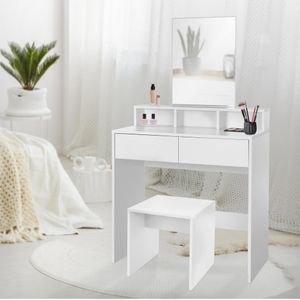 ML-Design Toaletní stolek s taburetem, 80x40x140 cm, bílý, toaletní stolek se zrcadlem a 2 zásuvkami, kosmetický stolek se 3 otevřenými přihrádkami, toaletní stolek Make-up Table Make-up Mirror