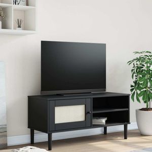 Maison Exclusive TV skrinka SENJA ratanový vzhľad čierna 106x40x49 cm borovica