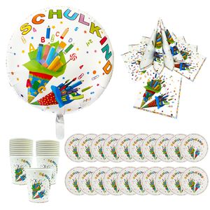 Oblique Unique Schuleinführung Einschulung Deko Set - Folienballon Schulkind + 20 Servietten + 20 Pappteller + 20 Pappbecher