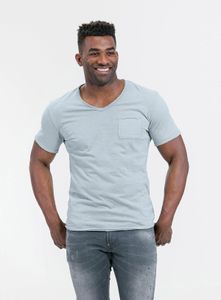 Key Largo Herren Basic T-Shirt Water v-neck mit Brusttasche vintage Look körperbetonte Passform tiefer V-Ausschnitt slim fit MT00780 , Grösse:XXL, Farbe:steel blue (1214)