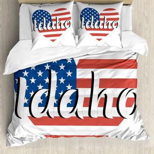 ABAKUHAUS Idaho Bettbezug Set für Einzelbetten, Heart Shaped USA Flaggenstaat, Milbensicher Allergiker geeignet mit Kissenbezug, 155 cm x 220 cm - 80 x 80 cm, Dark Blue Dark Salmon