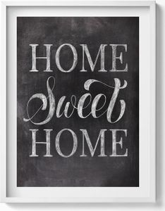 Inschrift für eine Wohnung „home, sweet home“– Wandbild mit Rahmen – Gerahmtes Bild  – Wanddekoration – 60x80 cm –  Weiß Rahmen