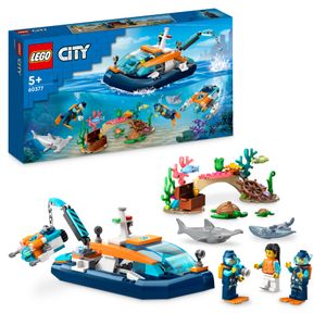 LEGO 60377 City Meeresforscher-Boot Spielzeug, Set enthält ein Korallenriff, ein U-Boot, 3 Minifiguren und Mantarochen, Haie, Krabben und 2 Schildkröten, Meerestiere Figuren für Kinder ab 5 Jahren