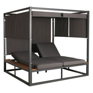 Aluminium Lounge-Gartenliege MCW-M63, XL Sonnenliege Bali-Liege Doppelliege Outdoor-Bett, 10cm-Polster  dunkelgrau