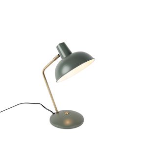 QAZQA - Modern Retro Tischlampe grün mit Bronze - Milou I Wohnzimmer I Schlafzimmer - Stahl Rund - LED geeignet E14