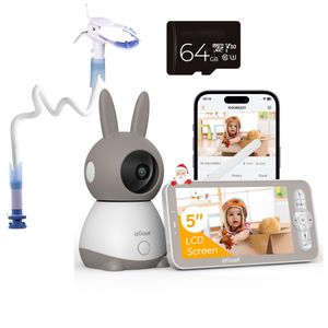 ieGeek 2K Babyphone mit Kamera PTZ 355°, 5“ Baby Monitor Auto-tracking, Weinen-kennung, Babyphone-Kamerahalterung, 64 GB