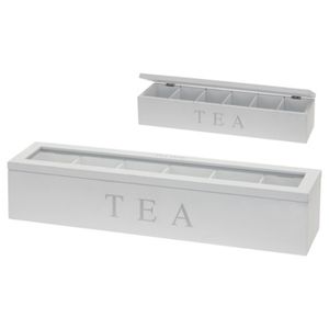Teebox aus Holz 6 Fächer Teekiste Teedose Sicht Fenster Tee Dose Kiste 43 x 9 cm