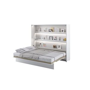 MEBLINI Schrankbett Bed Concept - Wandbett mit Lattenrost - Klappbett mit Schrank - Wandklappbett - Murphy Bed - Bettschrank - BC-14 - 160x200cm Horizontal - Weiß Hochglanz/Weiß