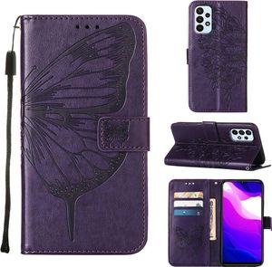 Galaxy A23 Hülle, Schmetterling Prägung Flip Leder Kartenfächer Schutzhülle Ledertasche mit Ständer für Samsung Galaxy A23 4G / 5G Lila