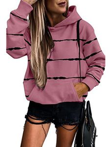 Damen Mit Taschen Sweatshirt Herbst Pullover Warme Langarm Kapuze Tops Mit Kapuze,Farbe:Ziegelroter schwarzer Streifen,Größe:M
