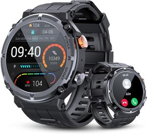 Smartwatch, 5 ATM Wasserdichte Militär-Smartwatches für Herren mit Bluetooth-Anruf, Fitness-Tracker, Uhr mit 111 Sport-Moeds für Android iOS Handy