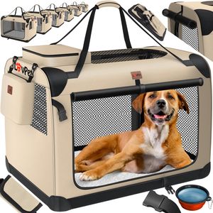 LOVPET® Hundebox Hundetransportbox faltbar Inkl.Hundenapf Transporttasche Hundetasche Transportbox für Haustiere, Hunde und Katzen Haustiertransportbox, Beige, XXL